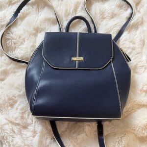 Elegant Navy Blue Leather Backpack